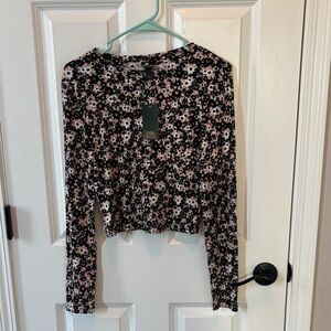 Wild Fable Black and Pink Floral Blouse